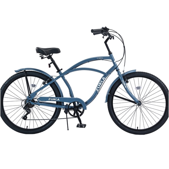 JERFIT 26 Inch 7-Speed Women's Beach Cruiser Bike, Steel Frame Low-Step Comfort Bicycle with Shimano Gears, V Brakes, 26x2.125 Tires for Leisure & Commuting, Blue