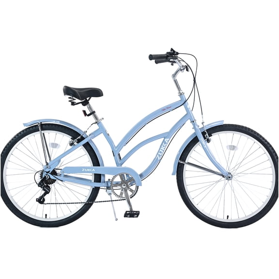 JERFIT 26 Inch Light Blue 7-Speed Women's Beach Cruiser Bike, Shimano Drivetrain, Steel Frame, Step-Thru Design for Comfortable Commuting & Leisure Rides