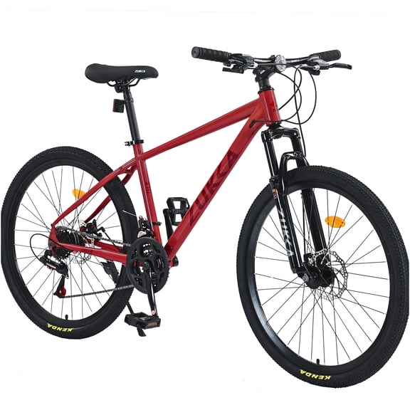 JERFIT 26 inch Mountain Bike for Adults, 24 Speed Gears, Steel Frame, Front Suspension Fork, All-Terrain Kenda Tires, Double Disc Brakes, Red