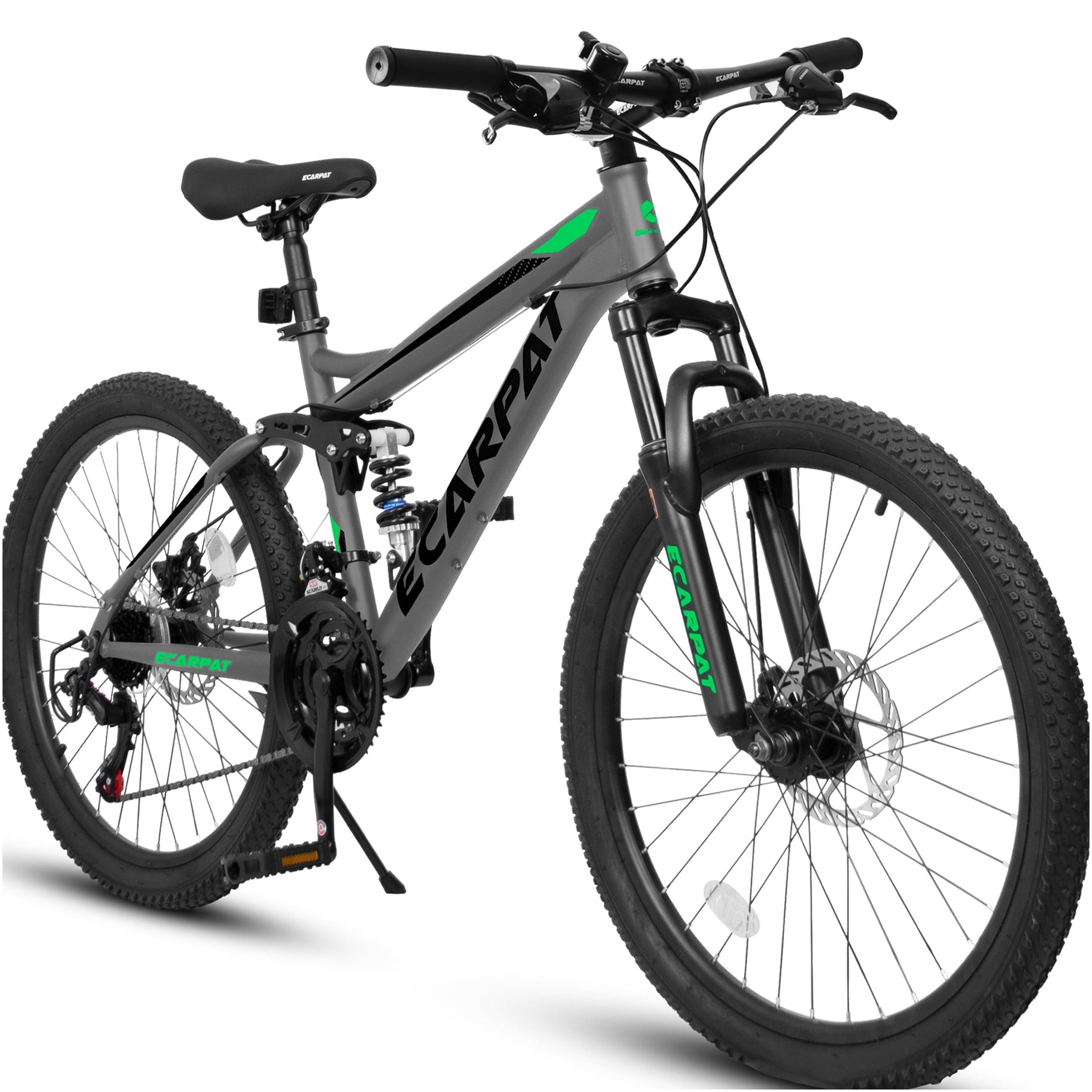 JERFIT 27.5 Inch Full Suspension Mountain Bike for Adults, 21 Speed Gears, Dual Mechanical Disc Brakes, Carbon Steel Frame, All-Terrain Bicycle for Men & Women, Grey