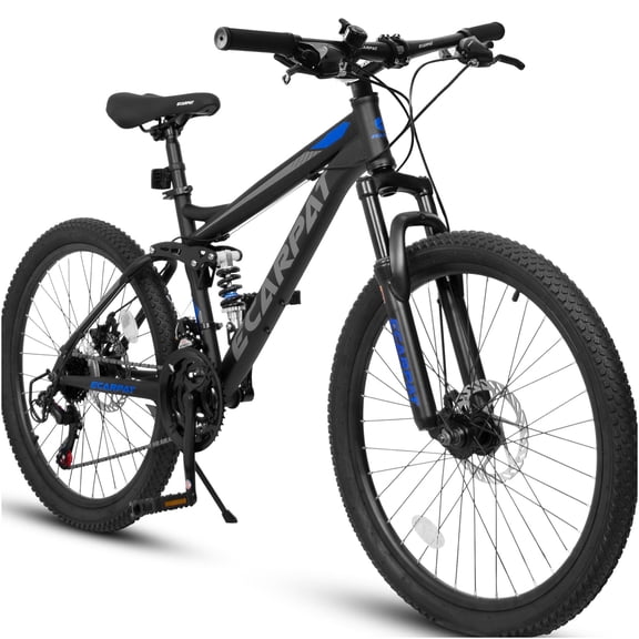 JERFIT 27.5 Inch Full Suspension Mountain Bike, Dual Shock Absorbers, Mechanical Disc Brakes, 21 Speed, Black