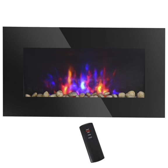 JERFIT 28.5 Inch 1500W Wall Mounted Electric Fireplace Heater with Realistic 3D Flame Effect, 7 Color LED Lights, Remote Control, Overheat Protection for Bedroom, Living Room, Office, Black