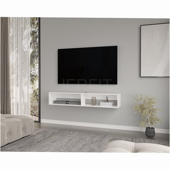 JERFIT 28.6" Floating TV Stand for Wall Mount, Modern White TV Console with 2 Shelves, Wall Mounted Entertainment Center for Living Room, Bedroom