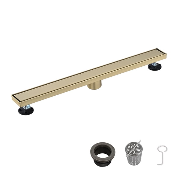 JERFIT 28" Brushed Gold Linear Shower Drain with Tile Insert Kit, Removable Cover & Hair Strainer, 304 Stainless Steel Floor Drain for Bathroom, Kitchen, Balcony