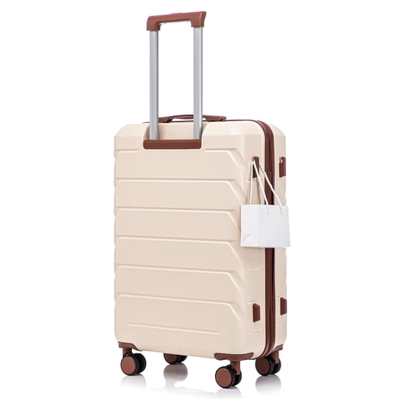 JERFIT 28 Inch Checked Luggage with Spinner Wheels, ABS Hard Shell Suitcase, TSA Lock, Beige Large Travel Suitcase