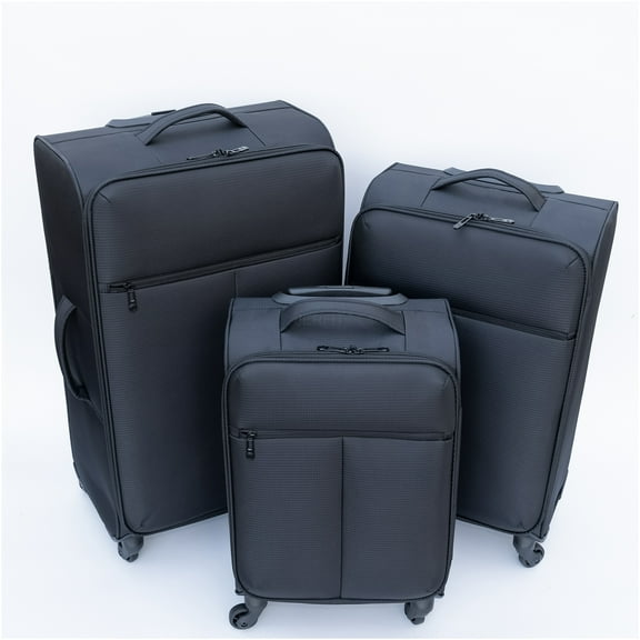 JERFIT 28 Inch Large Checked Luggage with 8 Spinner Wheels, TSA Lock & Black Oxford Fabric Suitcase for Travel