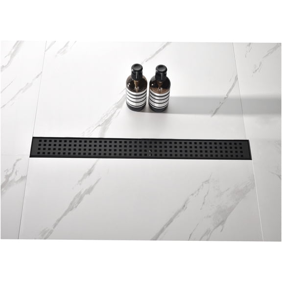 JERFIT 28" Linear Shower Drain with Removable Grate, Matte Black Stainless Steel Floor Drain Channel with Hair Catcher and Adjustable Feet