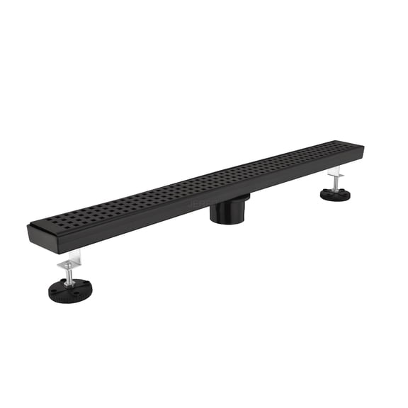 JERFIT 28" Modern Linear Shower Drain with Grate, Matte Black Stainless Steel Channel Drain with Hair Catcher for Wet Room Bathroom