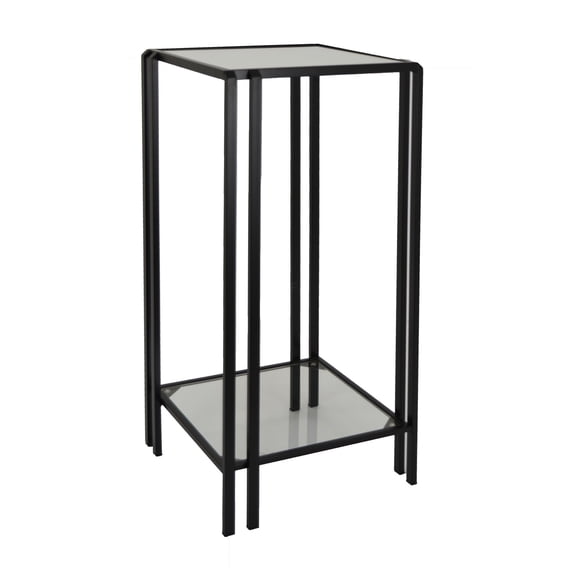 JERFIT 28 inch Indoor Plant Stand with Mirrored Shelves, Black Metal Plant Table with Square Glass Top and Bottom Shelf for Living Room, Bedroom, Balcony Decor