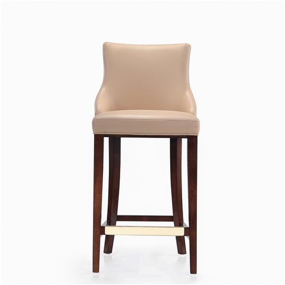 JERFIT 29.13" Tan Bar Stool with Back, Fully Assembled Solid Wood Counter Height Chair, Leatherette Upholstered Seat for Kitchen Island, Breakfast Nook & Bar