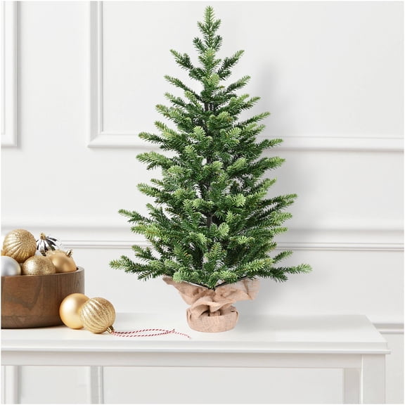 JERFIT 2ft Premium Realistic PE Tabletop Christmas Tree, Green Artificial Mini Xmas Tree with Weighted Base for Desktop, Office, Dorm, Apartment Holiday Decor
