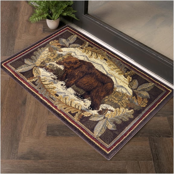 JERFIT 2x3 Feet Brown Bear Lodge Area Rug, Soft Polypropylene Accent Rug for High Traffic Areas, Non-Slip Easy Clean Indoor Rug for Entryway, Living Room, Bedroom
