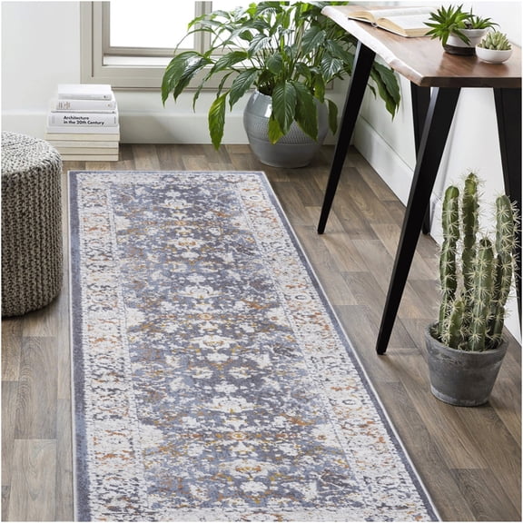 JERFIT Modern Polyester Area Rug 2x8 Feet, Stain Resistant Non-Shedding Low Pile, Easy Clean Blue Accent Rug for Living Room Bedroom Dining Office