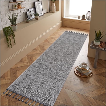 JERFIT 2x8 Feet Indoor Outdoor Area Rug, Non-Shedding Stain Resistant Polypropylene Carpet, Medium Pile Low Profile Traditional Design for Living Room, Bedroom, Patio, White