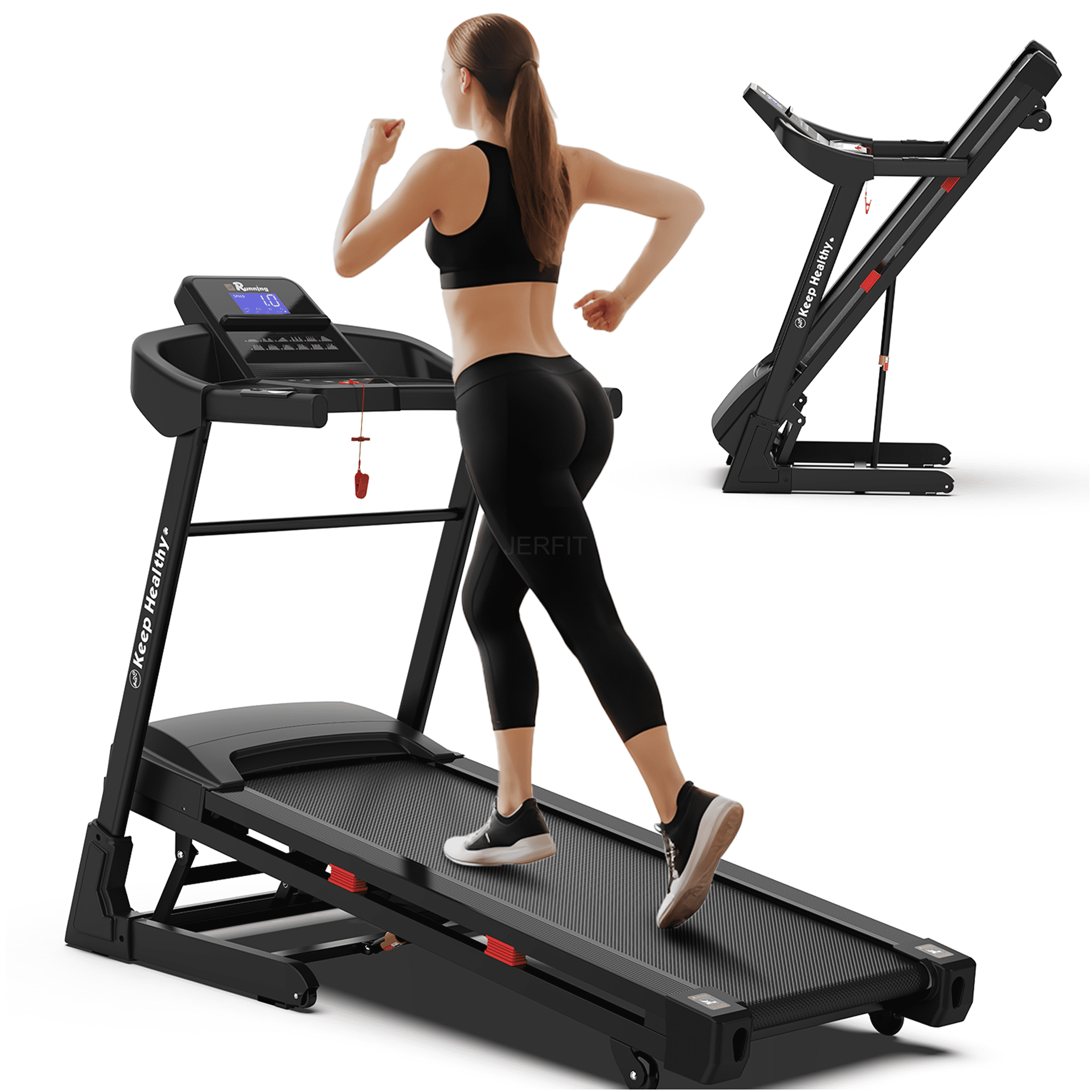 JERFIT 3.5HP Foldable Electric Treadmill for Home with Auto Incline, Bluetooth Speaker & App Control, 330lbs Capacity, Black