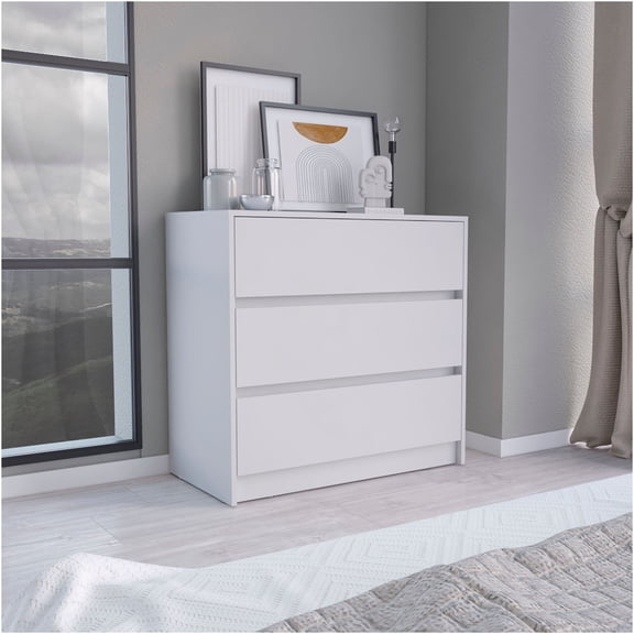 JERFIT 3-Drawer Chest Dresser, 31 Inch White Bedroom Storage Organizer, Compact Wide Dresser with Smooth Gliding Drawers for Bedroom, Living Room, Dorm