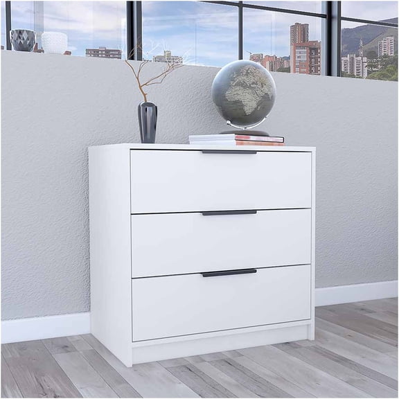 JERFIT 3-Drawer Chest Dresser with Spacious Top, White Finish, Compact Storage Cabinet for Bedroom