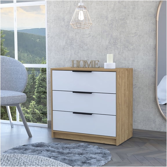 JERFIT Modern 3-Drawer Dresser with Metal Frame, Industrial Bedroom Storage Chest, Multicolor Melamine Particle Board