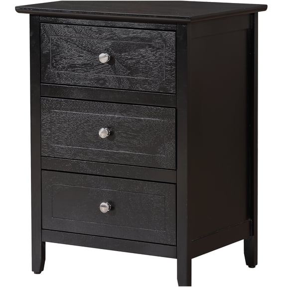 JERFIT 3-Drawer Nightstand, Black Bedside Table with Storage, Particle Board Accent End Table for Bedroom