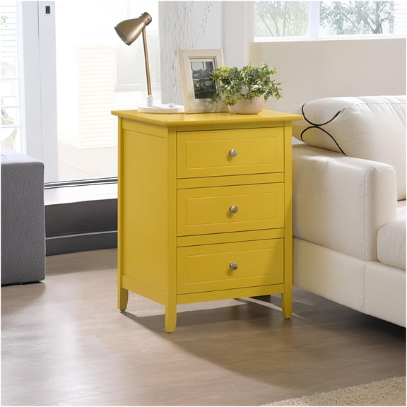 JERFIT 3-Drawer Nightstand, Yellow Modern Bedside Table with Storage, No Assembly Required