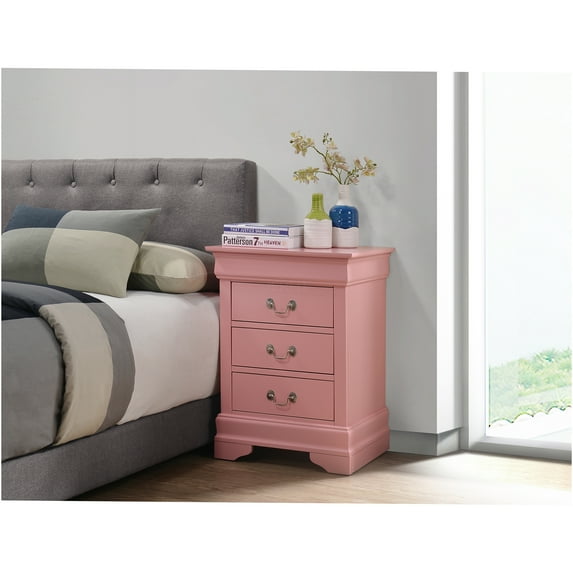 JERFIT 3-Drawer Pink Nightstand, No Assembly Required, Compact Bedside Table with Storage