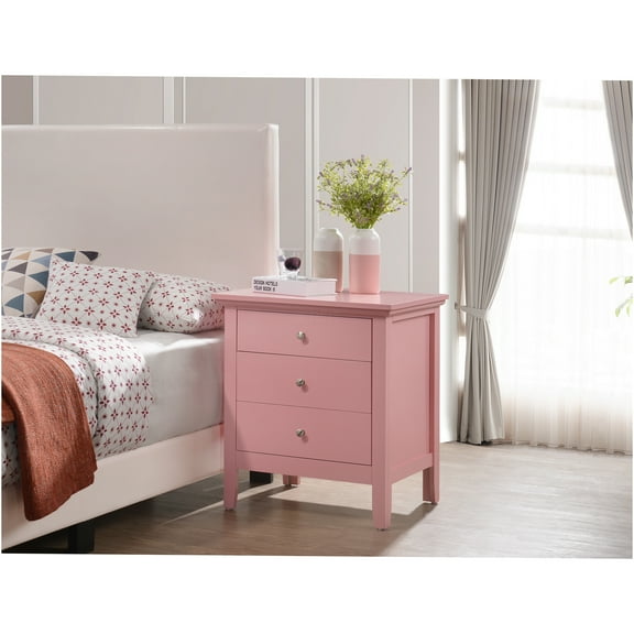 JERFIT 3-Drawer Pink Nightstand, Small Bedside Table with Storage, Compact Bedroom Dresser, Particle Board