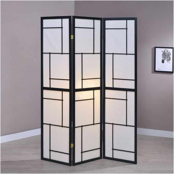 JERFIT 3-Panel Shoji Screen Room Divider, Folding Privacy Partition with Beige & White Fabric Panels and Wood Frame for Home & Office