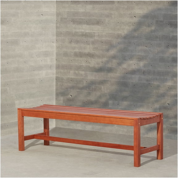 JERFIT 3-Person Eucalyptus Wood Bench for Patio & Garden, Backless Slatted Design, Natural Wood Finish, Weather-Resistant Outdoor Seating