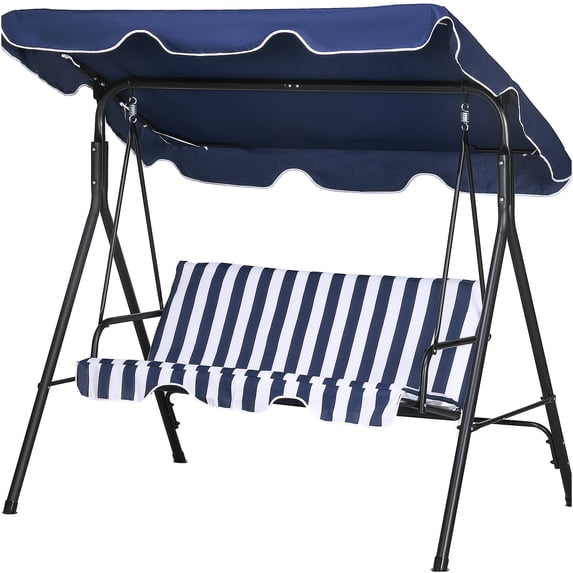 JERFIT 3-Person Outdoor Porch Swing with Canopy, Steel Frame Patio Loveseat Glider with Removable Cushions for Garden, Backyard, Deck, Dark Blue