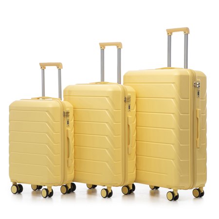 JERFIT 3-Piece ABS Hard Shell Spinner Luggage Set, 20" 24" 28" Carry-On & Checked Suitcases with TSA Lock, 360° Wheels, Yellow