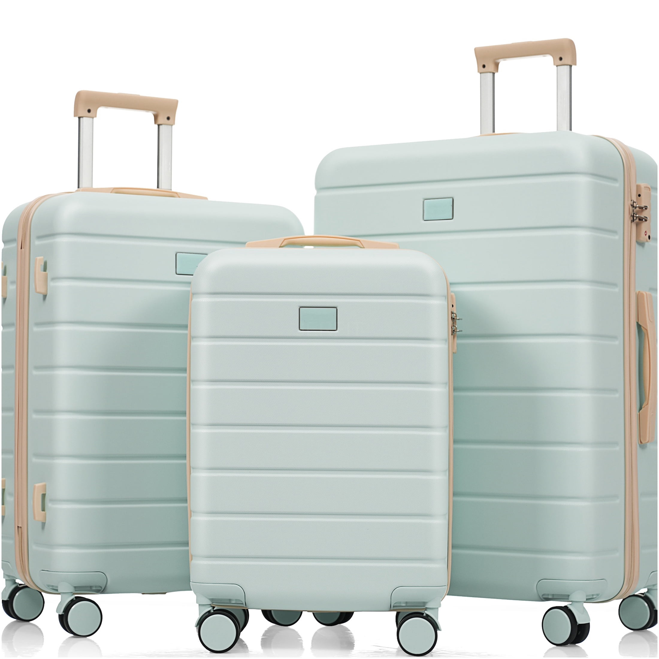 JERFIT 3-Piece ABS Hard Shell Suitcase Set with TSA Lock, 20/24/28 Inch Spinner Wheel Luggage, Green
