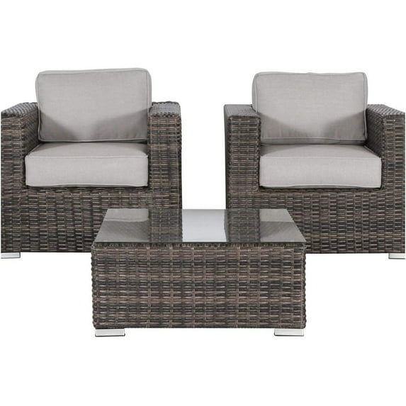 JERFIT 3-Piece Brown Wicker Patio Sofa Set with Cushions, All-Weather Aluminum Frame Outdoor Conversation Set for Garden, Poolside