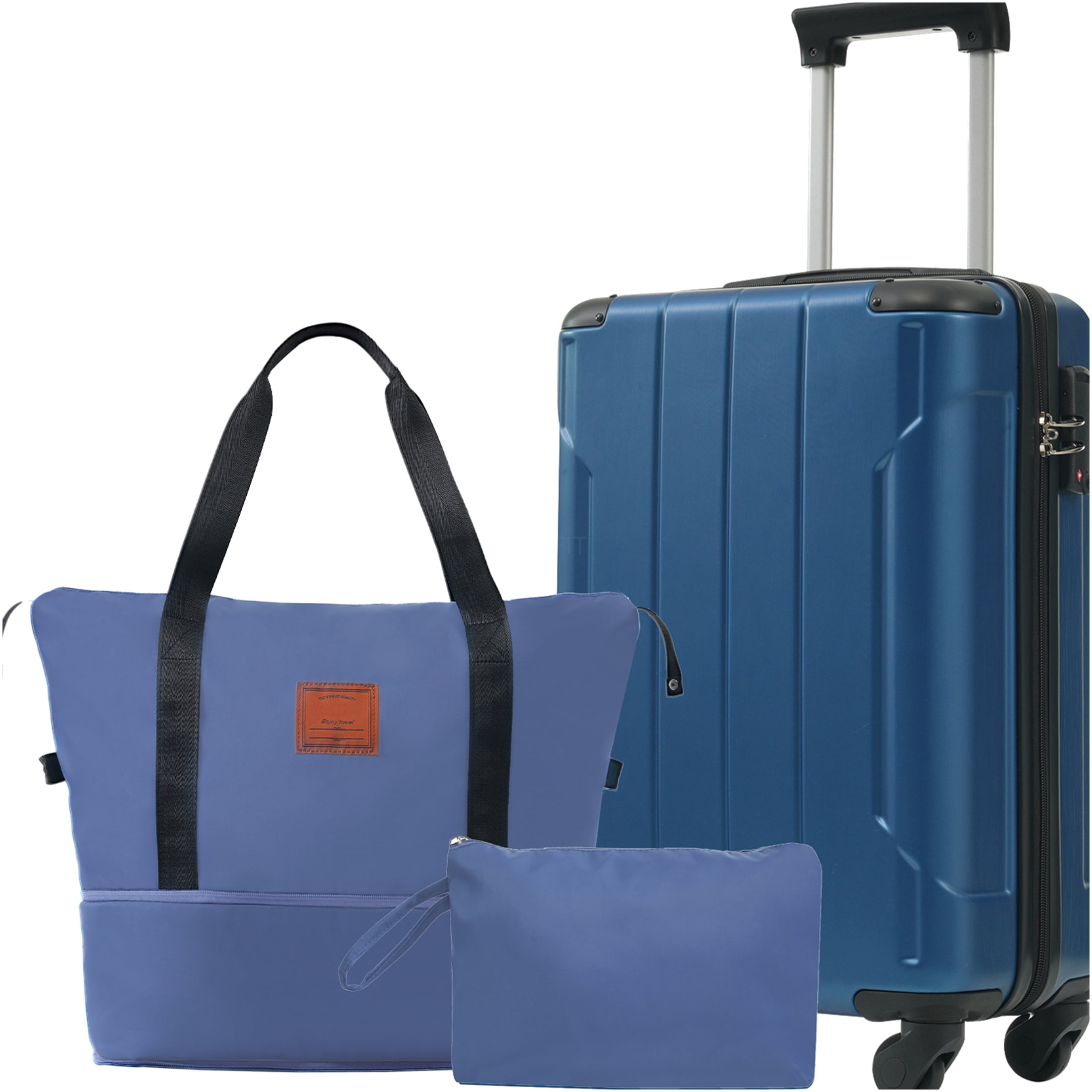 JERFIT 3-Piece Carry On Luggage Set with Spinner Wheels, Lightweight ABS Hardshell Suitcase, Expandable Duffel & Toiletry Bag for Air Travel, Weekend Trips, Business - Blue
