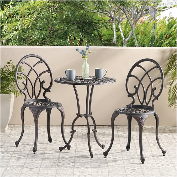 JERFIT 3-Piece Cast Aluminum Bistro Set, Copper Outdoor Patio Dining Table and 2 Chairs with Umbrella Hole for Garden, Porch, Balcony