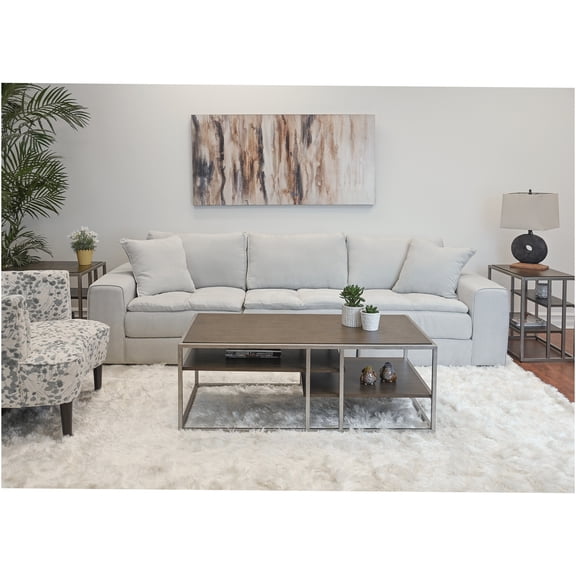 JERFIT 3-Piece Coffee Table Set with 2 End Tables, Metal Frame & Wood Top, Modern Living Room Furniture, Brown