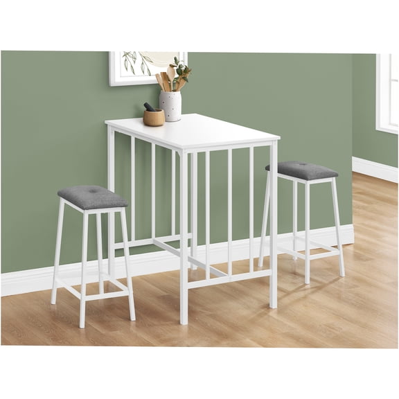 JERFIT 3-Piece Counter Height Dining Set, Small Kitchen Table with 2 Stools, White Modern Bistro Set for Small Spaces
