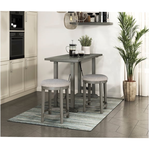 JERFIT 3-Piece Counter Height Dining Set with Table and 2 Stools, Industrial Kitchen Breakfast Nook Furniture, Light Gray Finish