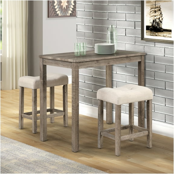 JERFIT 3-Piece Counter Height Dining Set with Table and 2 Stools, Modern Tufted Bistro Set for Kitchen, Breakfast Nook, Taupe