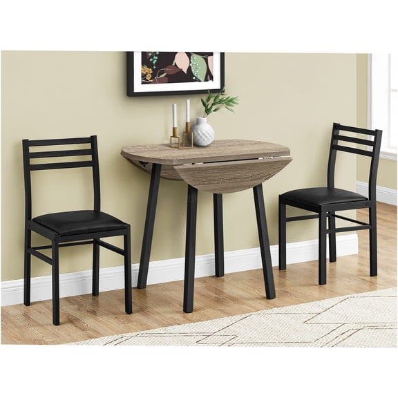 JERFIT 3-Piece Drop Leaf Dining Table Set with 2 Chairs, Small Kitchen Table in Modern Taupe & Black