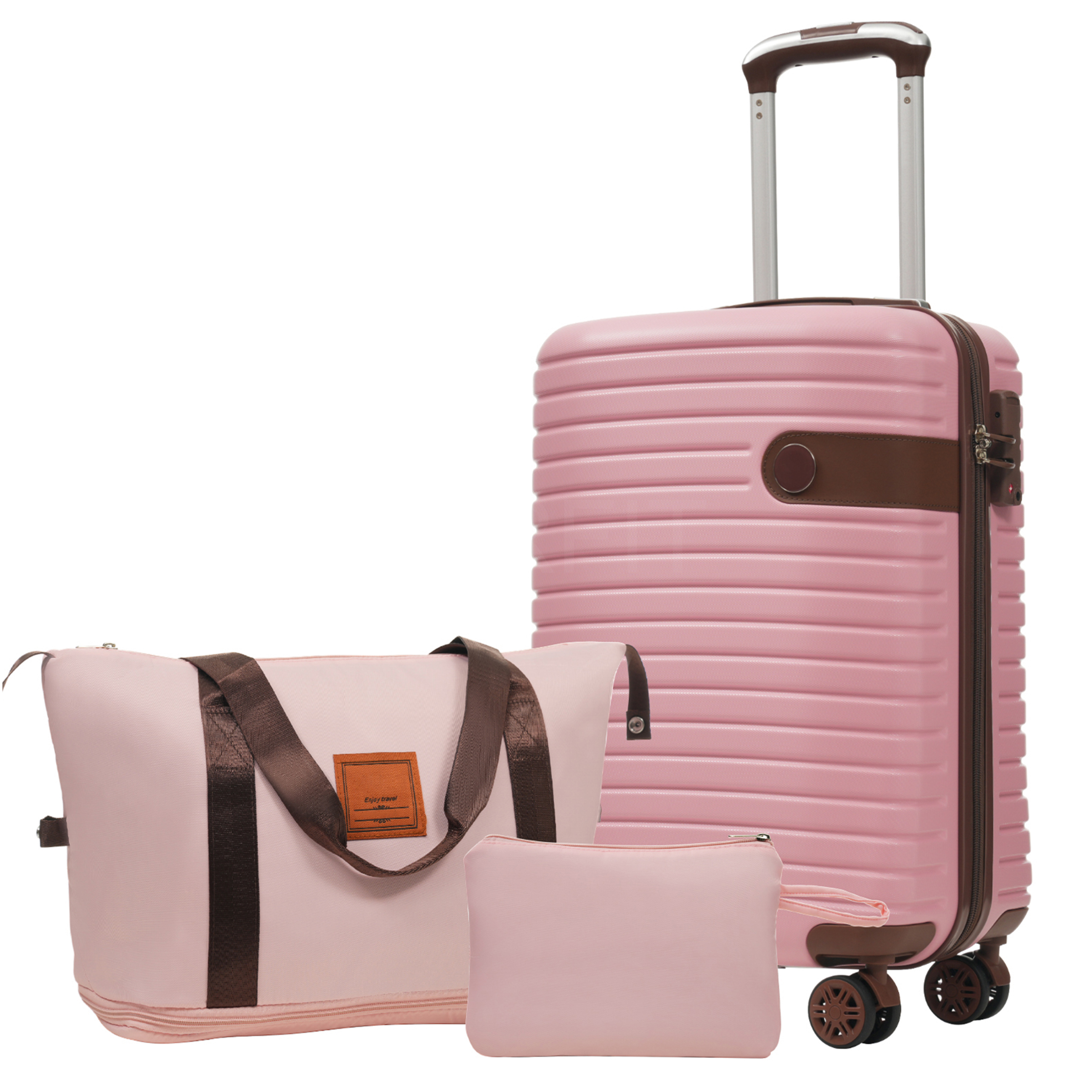 JERFIT 3-Piece Expandable Hardshell Spinner Luggage Set, 20" Carry-On Airline Approved Lightweight ABS Suitcase with TSA Lock, 360° Wheels, Waterproof Weekender & Toiletry Bag, Pink