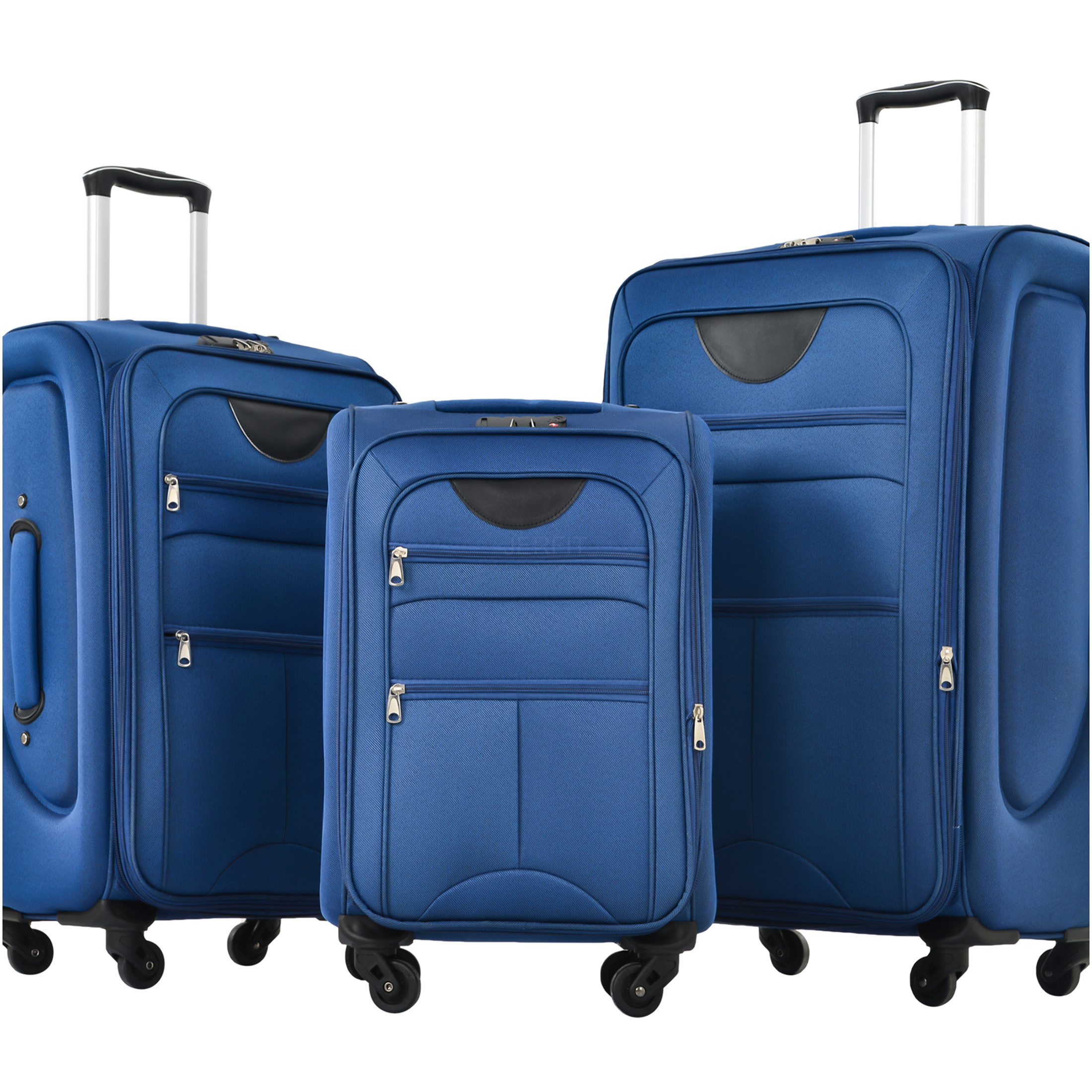JERFIT 3-Piece Expandable Softside Spinner Luggage Set, Lightweight TSA Lock Suitcases, Blue Polyester Travel Carry-On & Check-In Bags