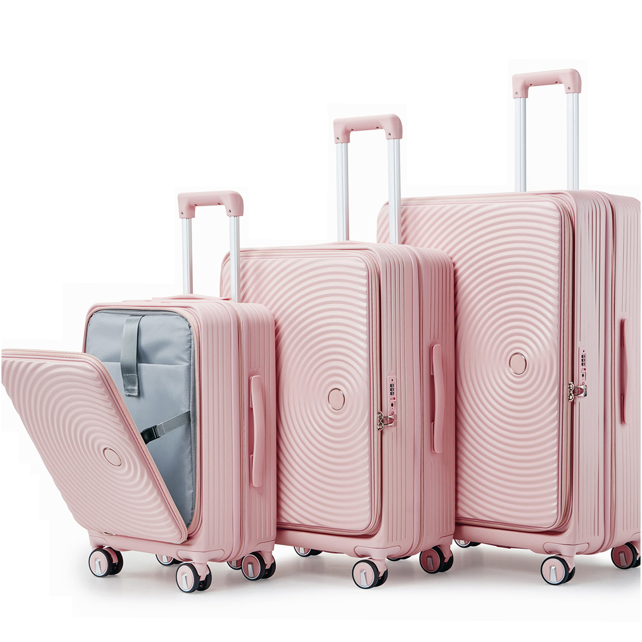 JERFIT 3-Piece Hard Shell Expandable Luggage Set with TSA Lock, Front Laptop Pocket & Spinner Wheels, Lightweight Suitcases for Travel (20/24/28 Inch, Pink)