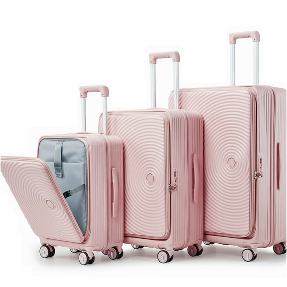 JERFIT 3-Piece Hard Shell Expandable Luggage Set with TSA Lock, Front Laptop Pocket & Spinner Wheels, Lightweight Suitcases for Travel (20/24/28 Inch, Pink)