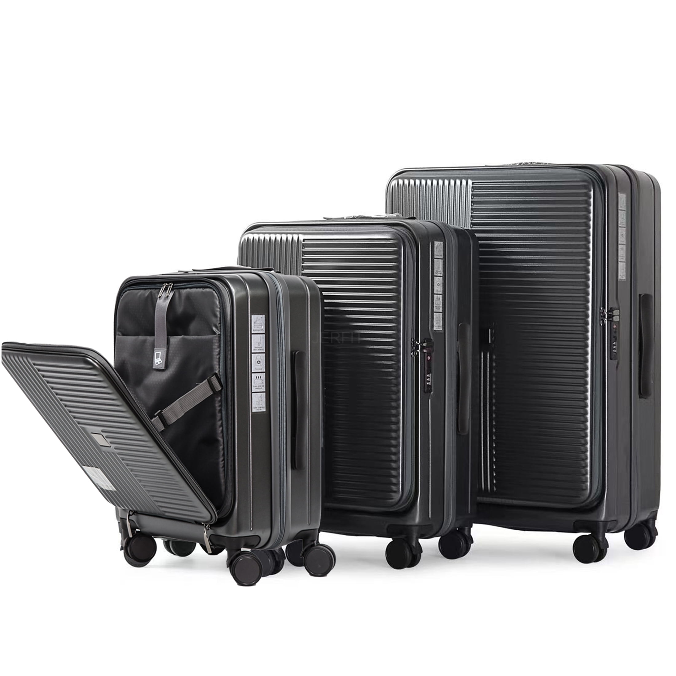 JERFIT 3-Piece Hardshell Luggage Set with TSA Lock, Expandable Suitcases & Front Opening for Easy Access in Cement Grey