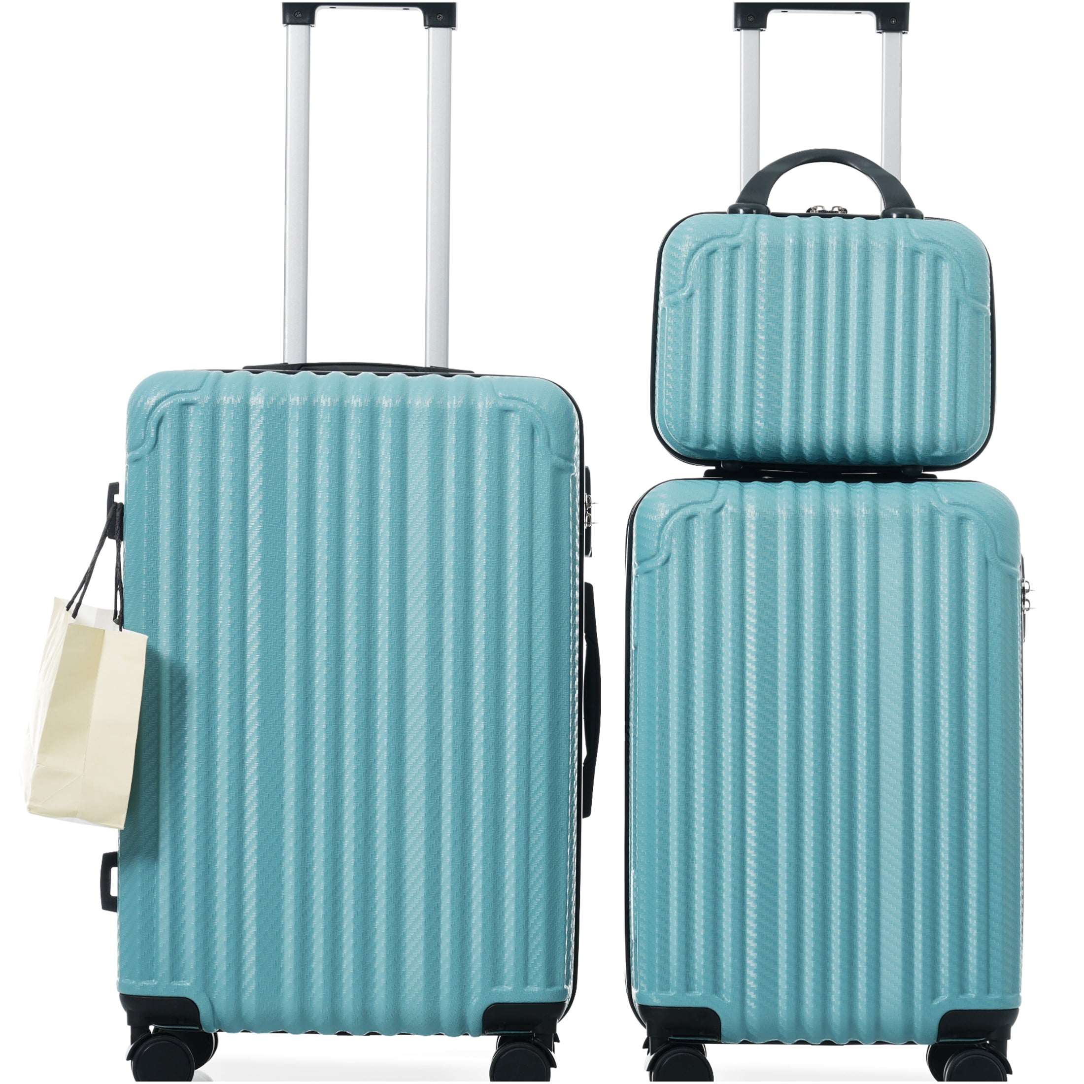 JERFIT 3-Piece Hardshell Luggage Set with TSA Lock, Spinner Wheels, Ice Blue ABS Suitcase for Carry On and Checked Bags