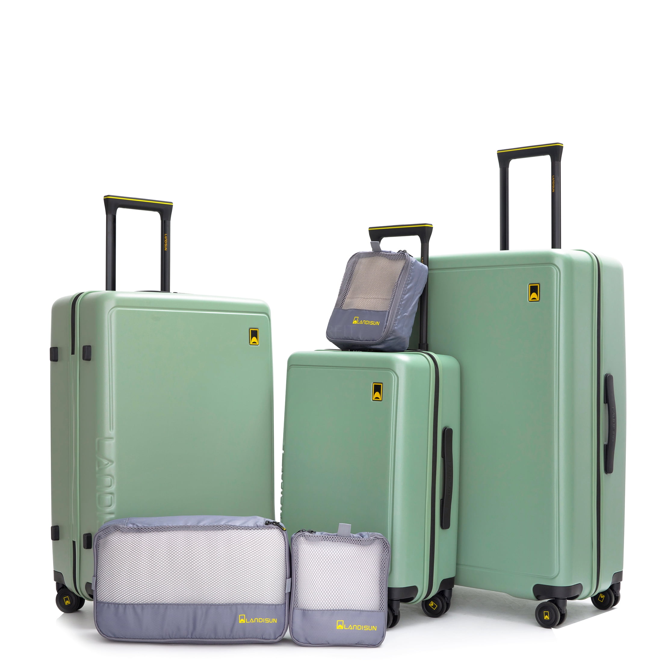JERFIT 3-Piece Lightweight Hardshell Spinner Luggage Set, TSA Lock, ABS+PC Carry On, Checked & Underseat Suitcases with 360° Wheels, Light Green