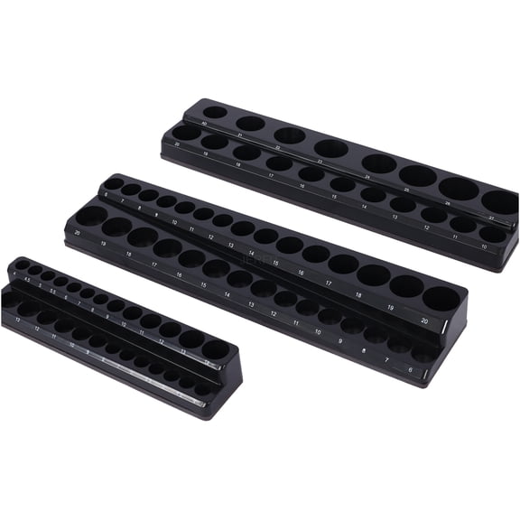 JERFIT 3-Piece Magnetic Socket Organizer Set with Numbered Slots for Metric Sockets, Strong Hold for Toolbox, Cart & Garage, Black