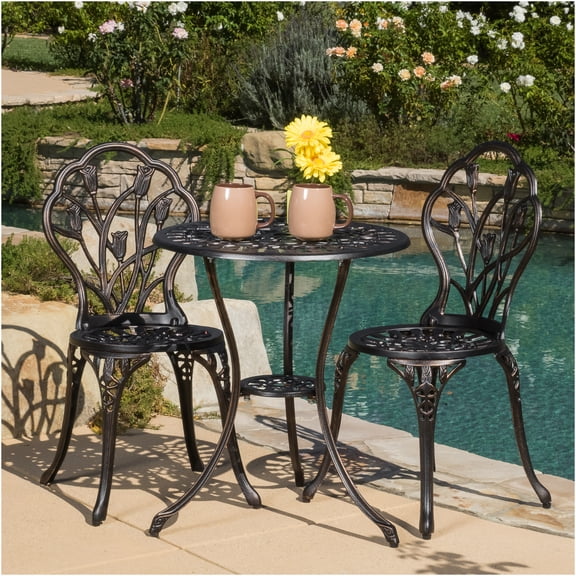 JERFIT 3-Piece Outdoor Bistro Set, Copper Cast Aluminum Patio Table and Chairs for Garden, Balcony