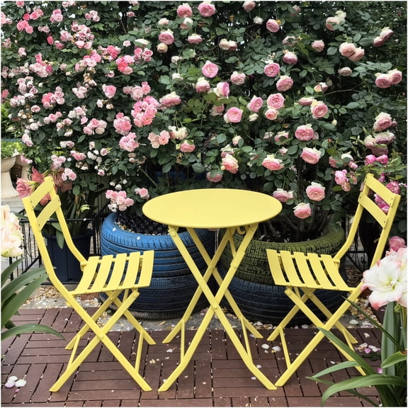 JERFIT 3-Piece Outdoor Bistro Set with Folding Table and 2 Chairs, Space-Saving Patio Furniture for Garden, Balcony, Yard, Yellow