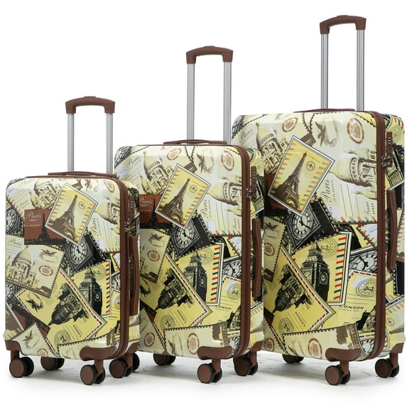 JERFIT 3-Piece PC Hardshell Spinner Luggage Set with TSA Lock, Vintage City Print, 20/24/28 Inch Carry On Suitcases